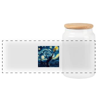 Volleyball Player Van Gogh - Panoramic Cookie Jar with Wooden Lid - white - Front