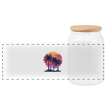 Retro Sonnenuntergang mit Palmen - Panorama Keksdose mit Holzdeckel - Weiß - Vorne