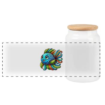 Bande dessinée de poisson - Boîte à biscuits avec couvercle en bois - blanc - Devant