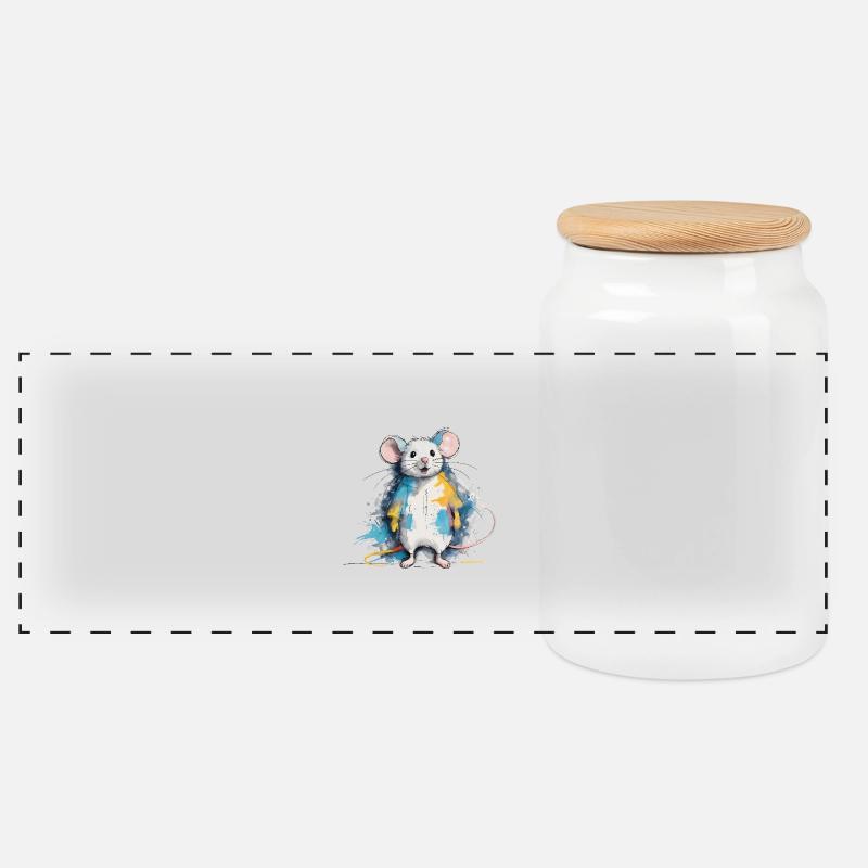 Mouse - Panoramic Cookie Jar with Wooden Lid - white