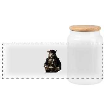 Pirate Wolf - Panoramic Cookie Jar with Wooden Lid - white - Front