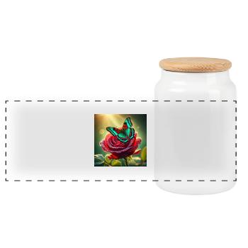 Rose III - Panorama Keksdose mit Holzdeckel - Weiß - Vorne