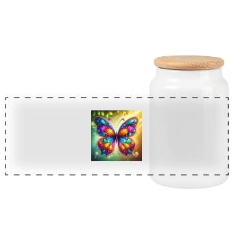 Schmetterling-bunt - Panorama Keksdose mit Holzdeckel - Weiß - Vorne
