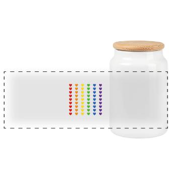 Regenbogen Flagge Herzen - Panorama Keksdose mit Holzdeckel - Weiß - Vorne