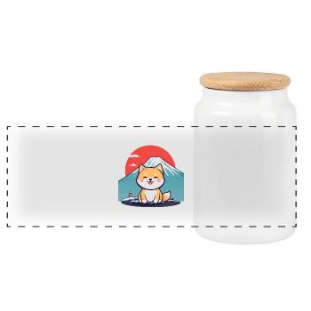 Japanese Dog, Dog lover shirt, Bags, Tank, Stikers - Panoramic Cookie Jar with Wooden Lid - white - Front