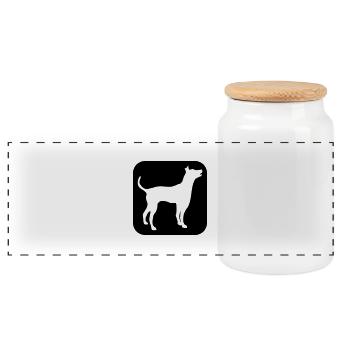 Dog Silhouette Symbol Button Logo Square Cool - Panoramic Cookie Jar with Wooden Lid - white - Front