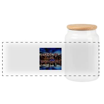 Fire from the Hanseatic city - Panoramic Cookie Jar with Wooden Lid - white - Front