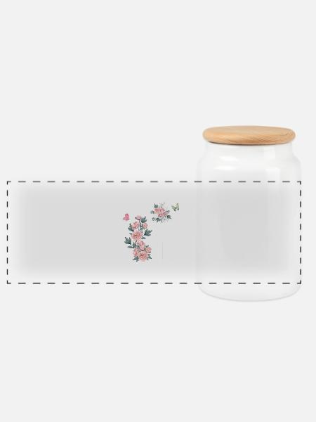 Buchstabe g rosa Blumen - Panorama Keksdose mit Holzdeckel - Weiß