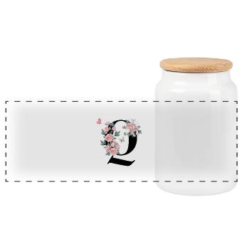 Buchstabe q rosa Blumen - Panorama Keksdose mit Holzdeckel - Weiß - Vorne