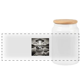 Drôle de grenouille OVNI Selfie Alien - Boîte à biscuits avec couvercle en bois - blanc - Devant