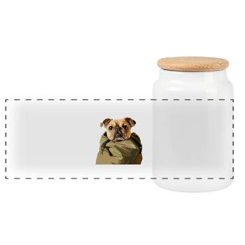 Compagnon fidèle avec style – Bulldog Spirit - Boîte à biscuits avec couvercle en bois - blanc - Devant