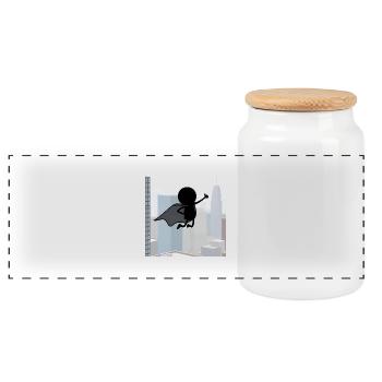 Super stick figure in the city - Panoramic Cookie Jar with Wooden Lid - white - Front