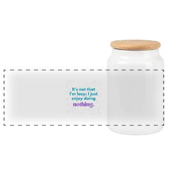 Funny Lazy Quote – Enjoy Doing Nothing Design - Panoramic Cookie Jar with Wooden Lid - white - Front