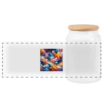 Vibrant Abstract Art - Panoramic Cookie Jar with Wooden Lid - white - Front