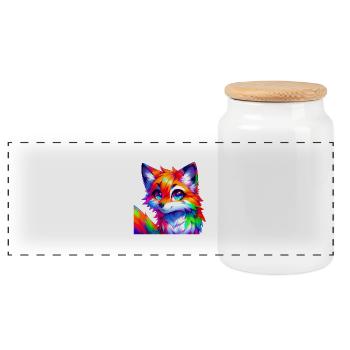 Colorful Fox - Panoramic Cookie Jar with Wooden Lid - white - Front