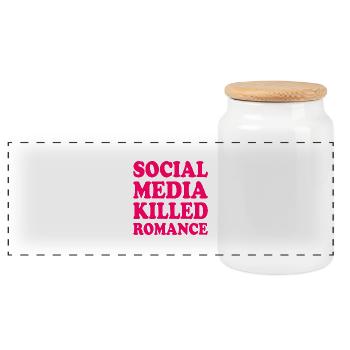 social media killed romance - Panoramic Cookie Jar with Wooden Lid - white - Front