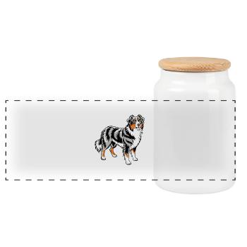 Australian Shepherd - Panoramic Cookie Jar with Wooden Lid - white - Front