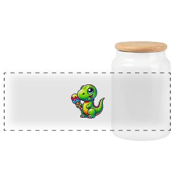 dino comic eis - Panorama Keksdose mit Holzdeckel - Weiß - Vorne