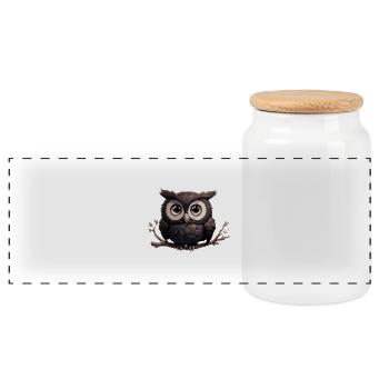 Bande dessinée hibou - Boîte à biscuits avec couvercle en bois - blanc - Devant