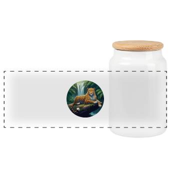 Jaguar in jungle - Panoramic Cookie Jar with Wooden Lid - white - Front