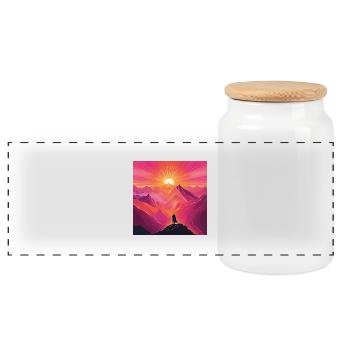 Adventurer at Sunset Mountain Peaks - Panoramic Cookie Jar with Wooden Lid - white - Front