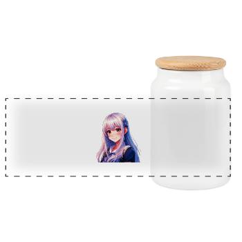 Anime Manga Mädchen - Panorama Keksdose mit Holzdeckel - Weiß - Vorne