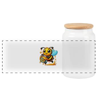 Bee Honey Bee - Panoramic Cookie Jar with Wooden Lid - white - Front