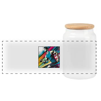 Sporty man - Panoramic Cookie Jar with Wooden Lid - white - Front