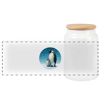 Kaiserpinguin mit Kind - Panorama Keksdose mit Holzdeckel - Weiß - Vorne
