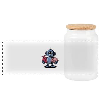 Heart vs. Brain Robot - Panoramic Cookie Jar with Wooden Lid - white - Front