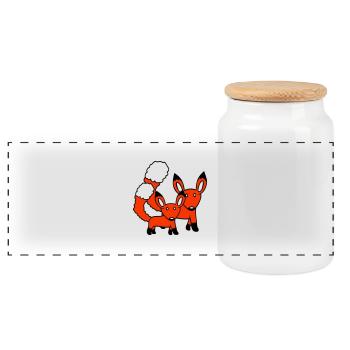2 Foxes Mother Red Fox Little Child Father Mom - Panoramic Cookie Jar with Wooden Lid - white - Front