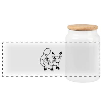 2 Foxes Mother Red Fox Little Child Father Mom - Panoramic Cookie Jar with Wooden Lid - white - Front