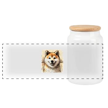 Zeichnung von Shiba Inu - Panorama Keksdose mit Holzdeckel - Weiß - Vorne