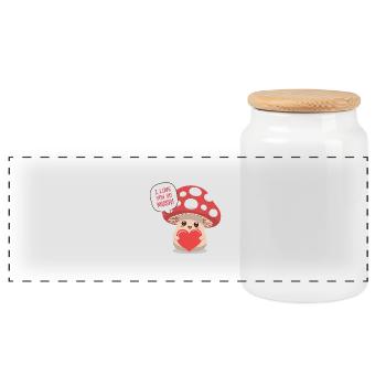 I Love You So Mush - Cute Mushroom Love Pun - Panoramic Cookie Jar with Wooden Lid - white - Front