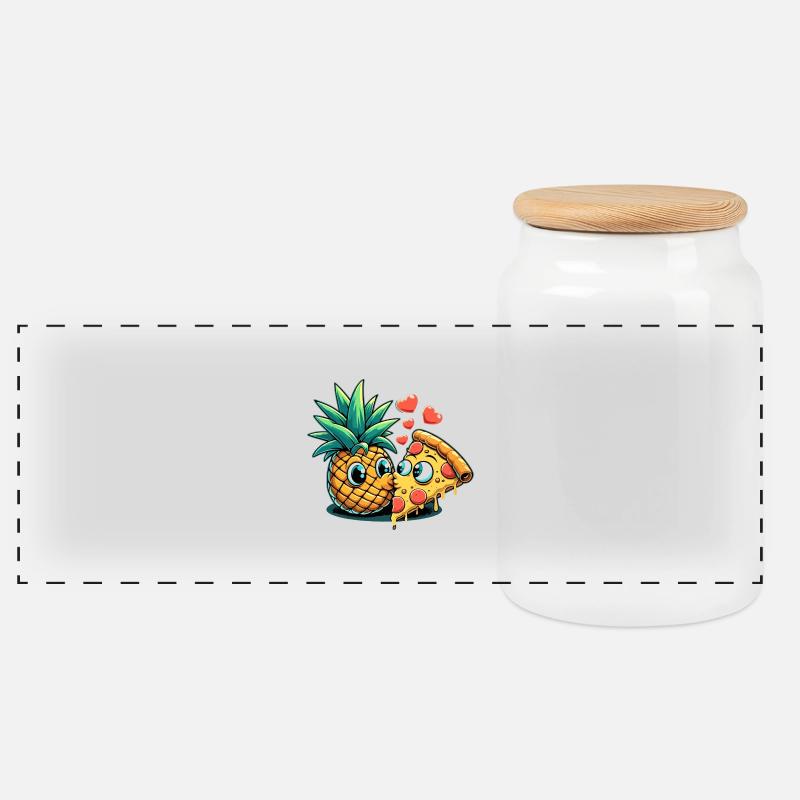 Pizza Hawaii Kuss Liebe Beziehung witzig Geschenk - Panorama Keksdose mit Holzdeckel - Weiß