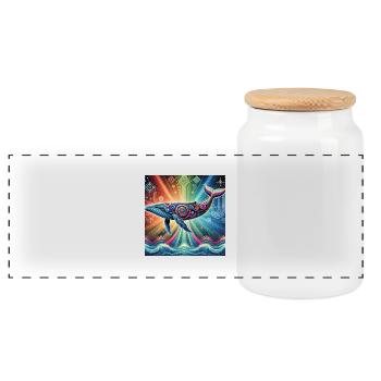 Whale power animal - Panoramic Cookie Jar with Wooden Lid - white - Front