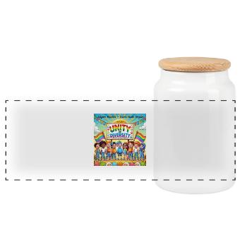 Unity in Diversity - Panoramic Cookie Jar with Wooden Lid - white - Front