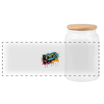 Cassette colorée des années 80 Rétro Vintage Musique des années 90 - Boîte à biscuits avec couvercle en bois - blanc - Devant