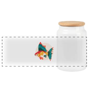 Goldener Fisch - Panorama Keksdose mit Holzdeckel - Weiß - Vorne
