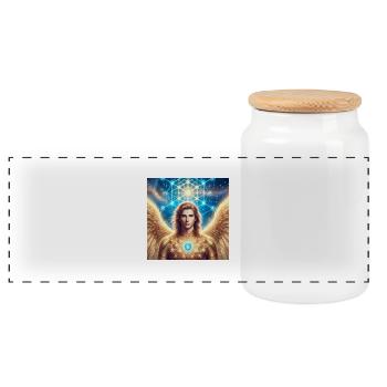 Metatron Engel - Panorama Keksdose mit Holzdeckel - Weiß - Vorne
