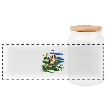 Bunter Vogel - Panorama Keksdose mit Holzdeckel - Weiß - Vorne