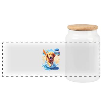Dog on the beach - Panoramic Cookie Jar with Wooden Lid - white - Front
