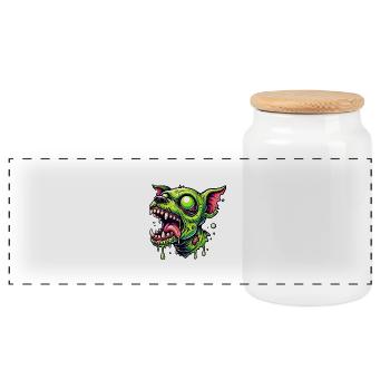 Chien Zombie, Chien Zombie, Chiot, Techno - Boîte à biscuits avec couvercle en bois - blanc - Devant