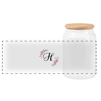 Pink floral letter h - Panoramic Cookie Jar with Wooden Lid - white - Front