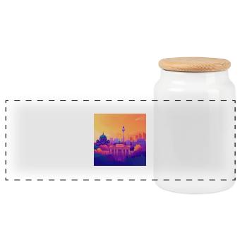 Berlin - Panorama Keksdose mit Holzdeckel - Weiß - Vorne