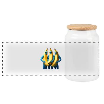 3 blaue Männer im Bananenkostüm - Panorama Keksdose mit Holzdeckel - Weiß - Vorne