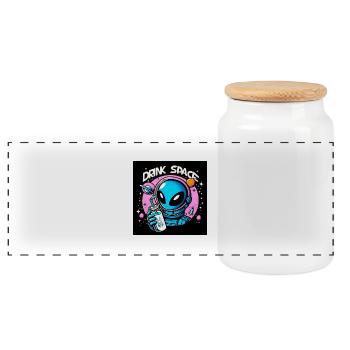 Espace de boisson extraterrestre - Boîte à biscuits avec couvercle en bois - blanc - Devant