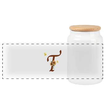 Lettre t tournesol papillon - Boîte à biscuits avec couvercle en bois - blanc - Devant