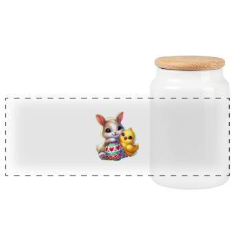 Oeuf de poussin de lapin de Pâques - Boîte à biscuits avec couvercle en bois - blanc - Devant