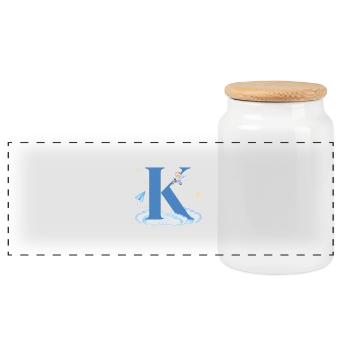 Buchstabe k blaue Wolken Flugzeug Kind - Panorama Keksdose mit Holzdeckel - Weiß - Vorne